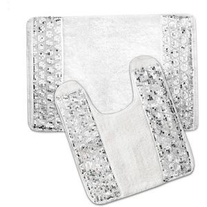 Popular Bath Sinatra White Bathroom Banded Bath & Contour Rug Set